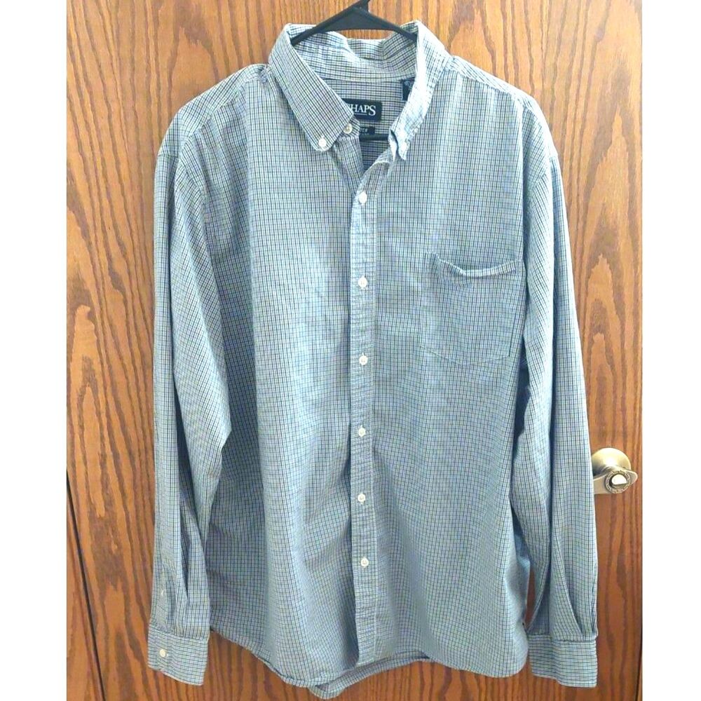 CHAPS Men’s XXL Stretch Button Down Shirt Black Gray White Small Check